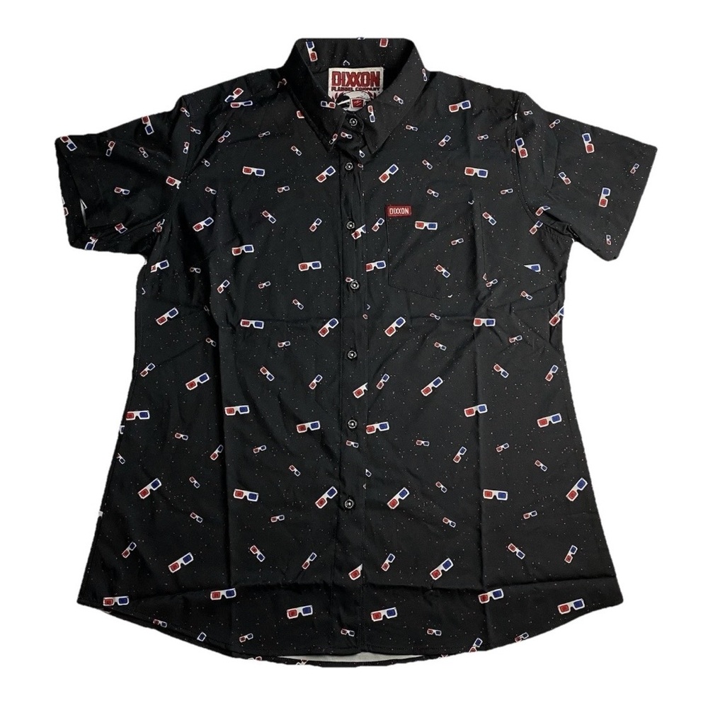 Dixxon Short Sleeve Shirt Womens Large Party Vision Black 3D Glasses New